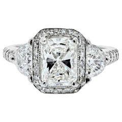 Vintage 1.76 carat Radiant Cut Diamond H/SI2 GIA Three Stone Engagement Ring