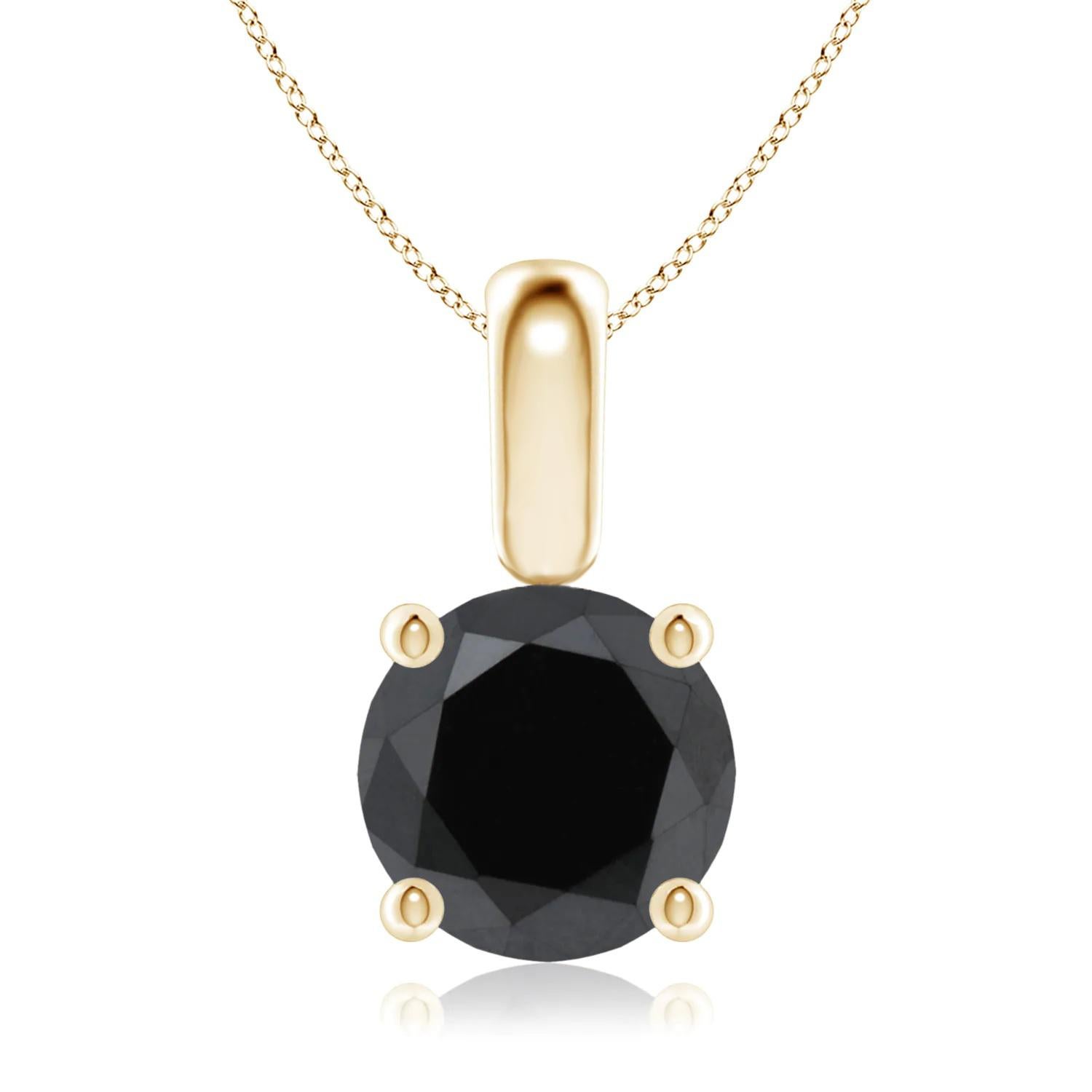 Contemporary 1.76 Carat Round Black Diamond Solitaire Pendant Necklace in 14K Yellow Gold