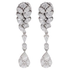 1.76 Carat SI/H Natural Diamond Cluster Dangle Drop Earrings 18 Karat White Gold