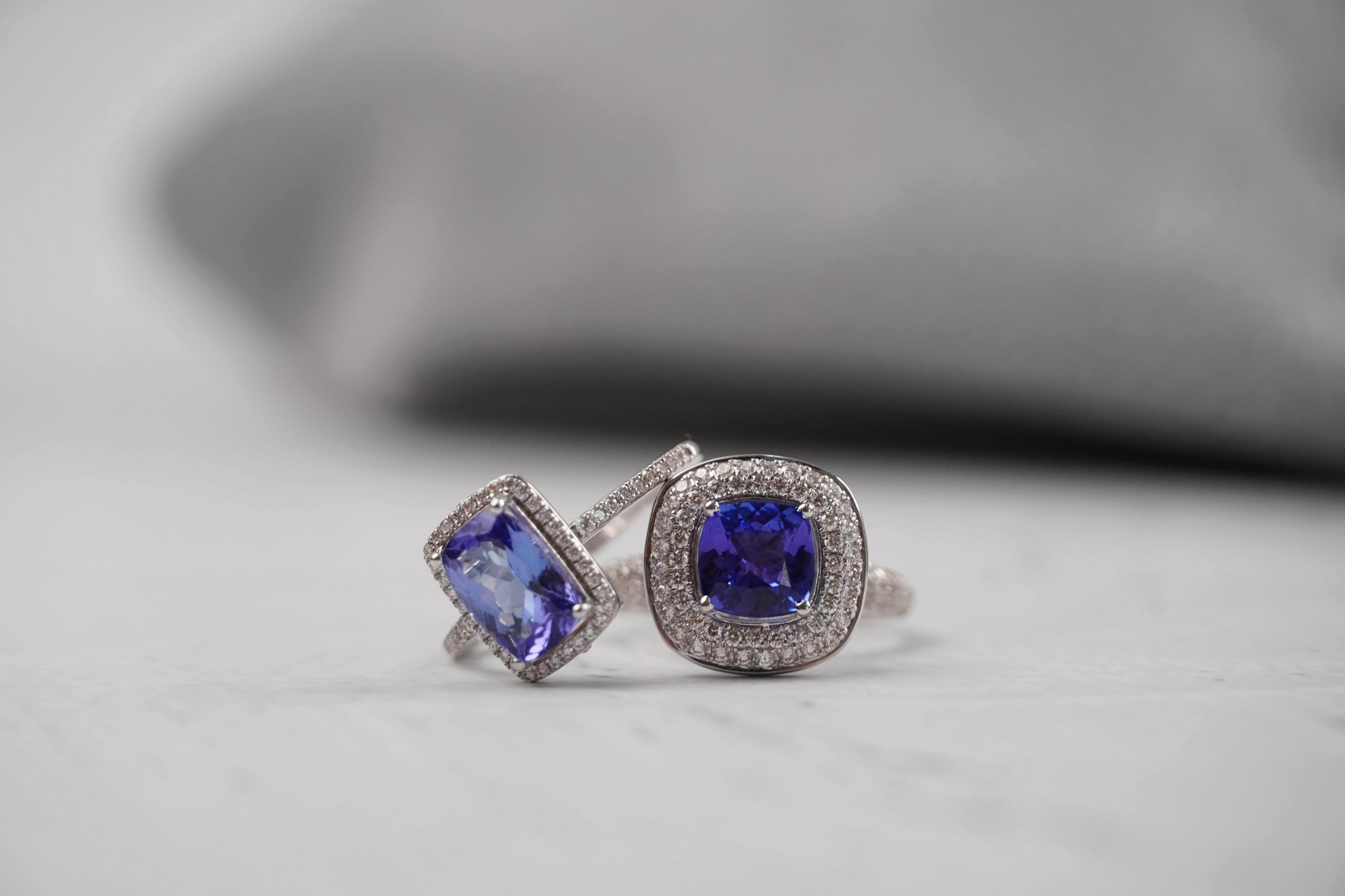 For Sale:  1.76 Carat Tanzanite and Diamond Ring in 18K White Gold 6