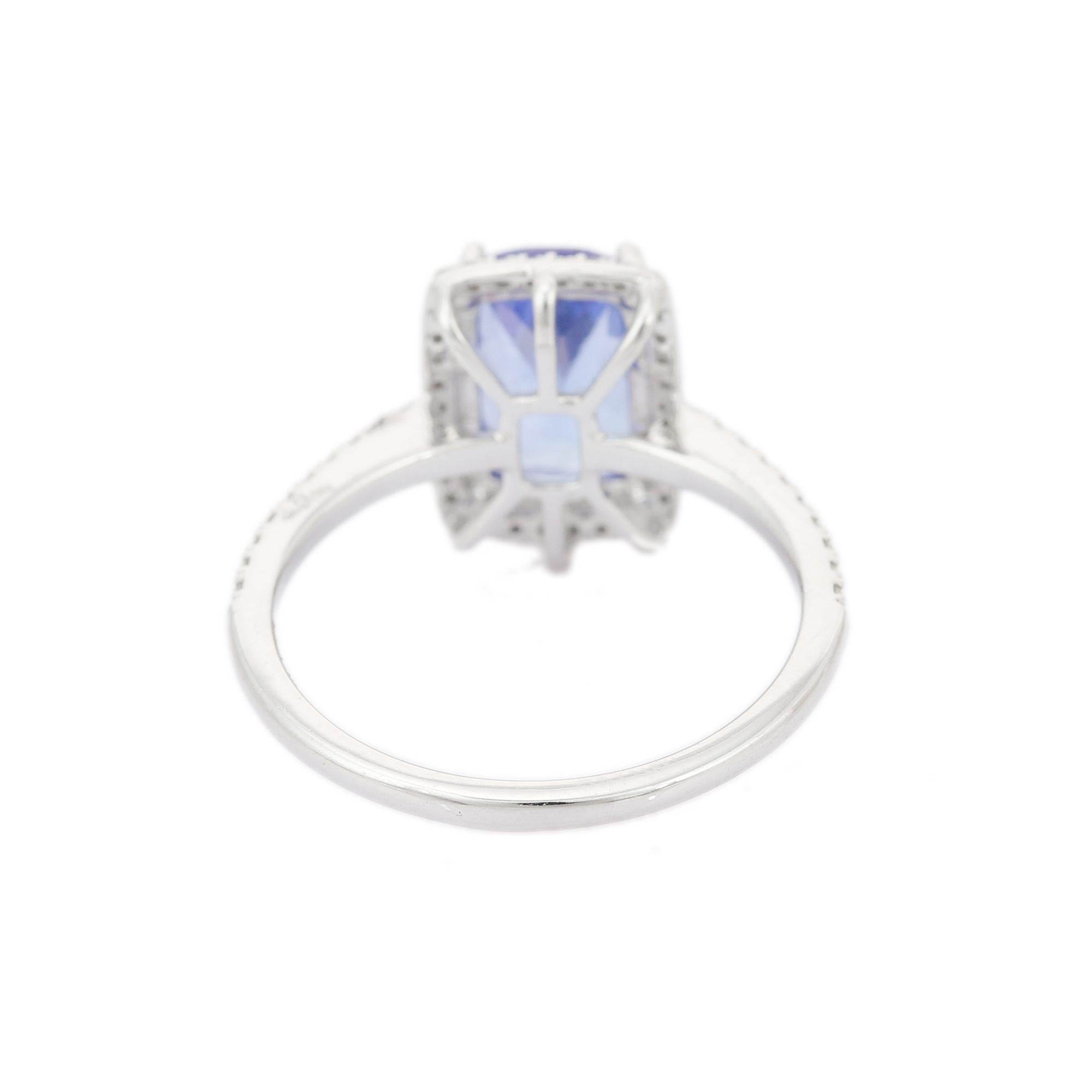 For Sale:  1.76 Carat Tanzanite and Diamond Ring in 18K White Gold 7