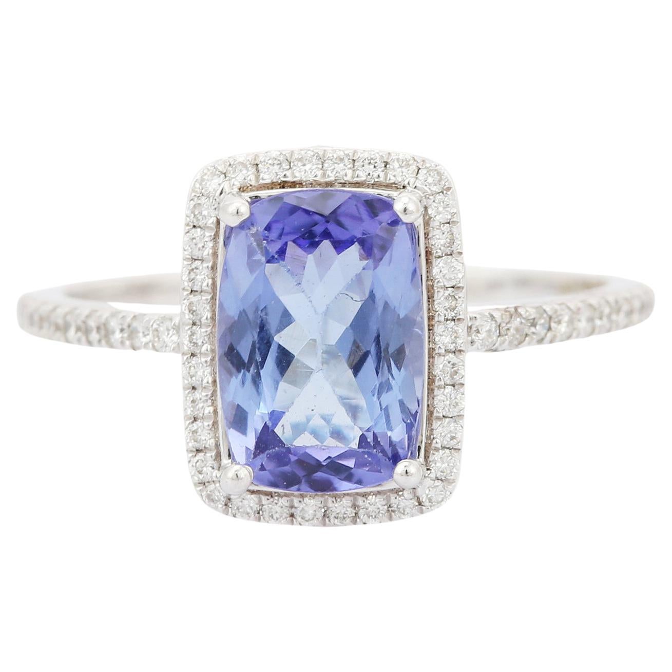 For Sale:  1.76 Carat Tanzanite and Diamond Ring in 18K White Gold