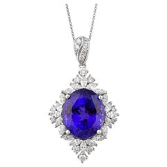 17.6 Carat Tanzanite and White Diamond Pendant in 18 Karat White Gold