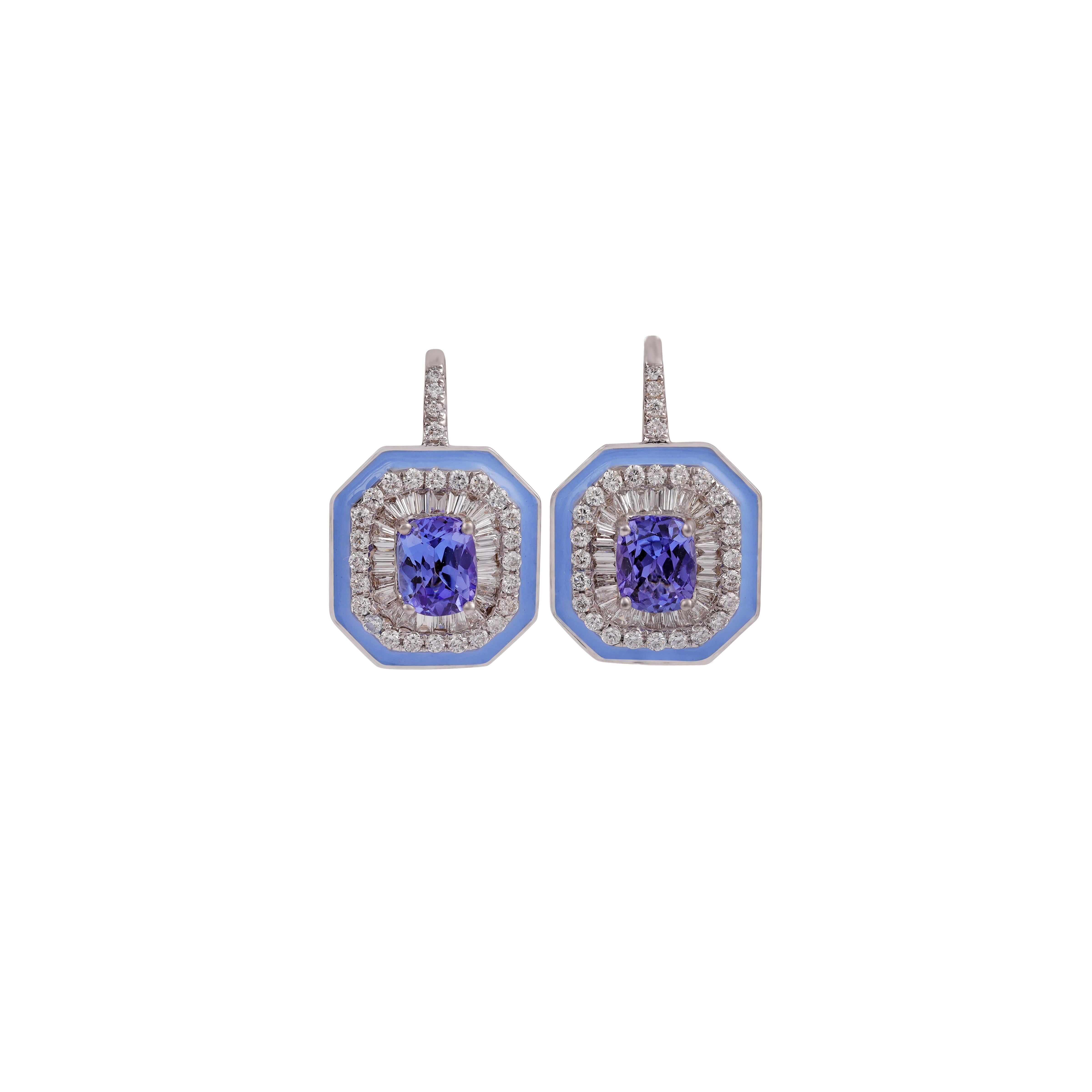 If you are looking for tanzanite earrings, this is the ultimate find, (1.76 carats) of the finest tanzanite color is the focal point. These tanzanite's are sourced near the foothills of Mt. Kilimanjaro in Tanzania. Perfectly matched in color, size,
