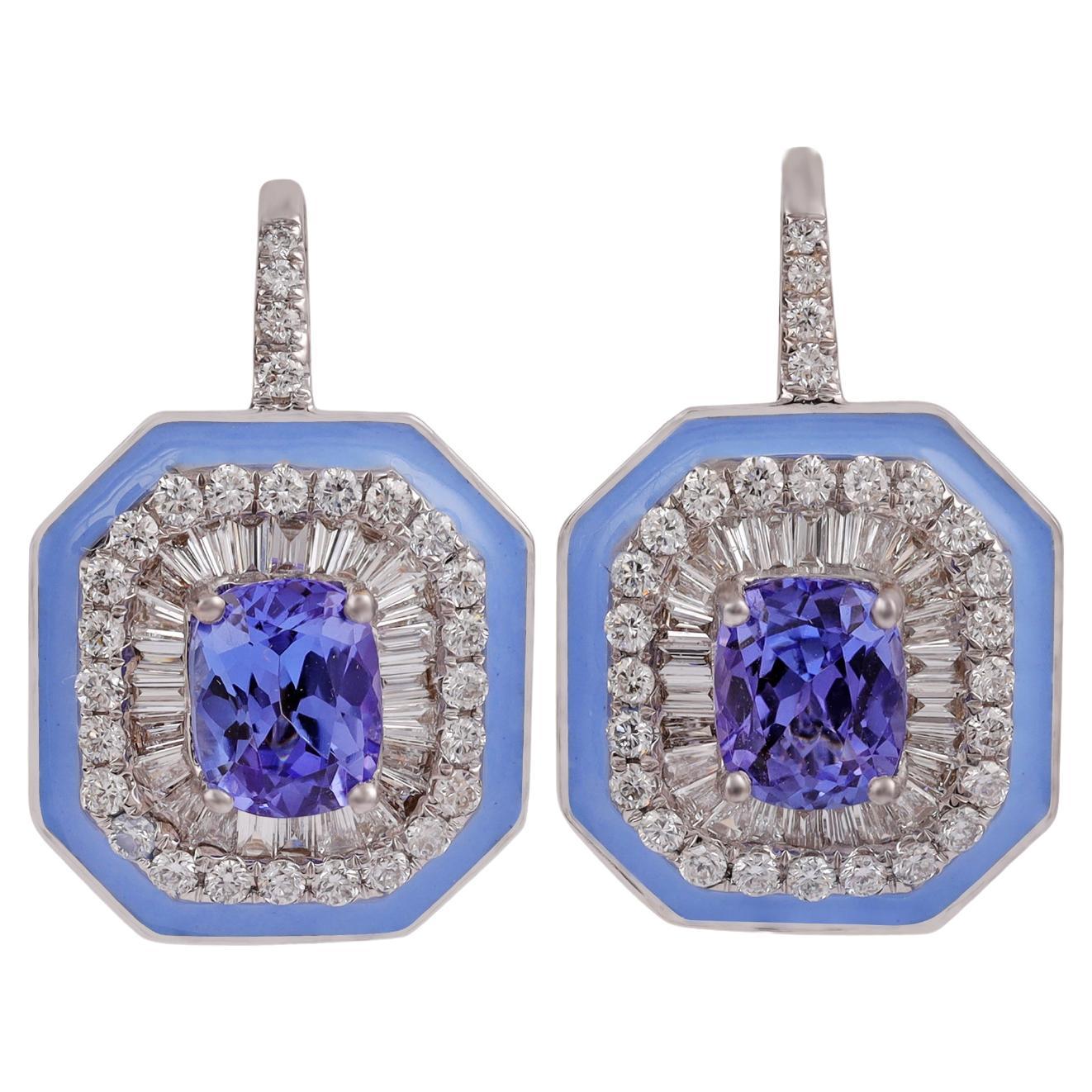 1.76 Carat Tanzanite Baguette & Round Diamonds with Enamel on Sides For Sale