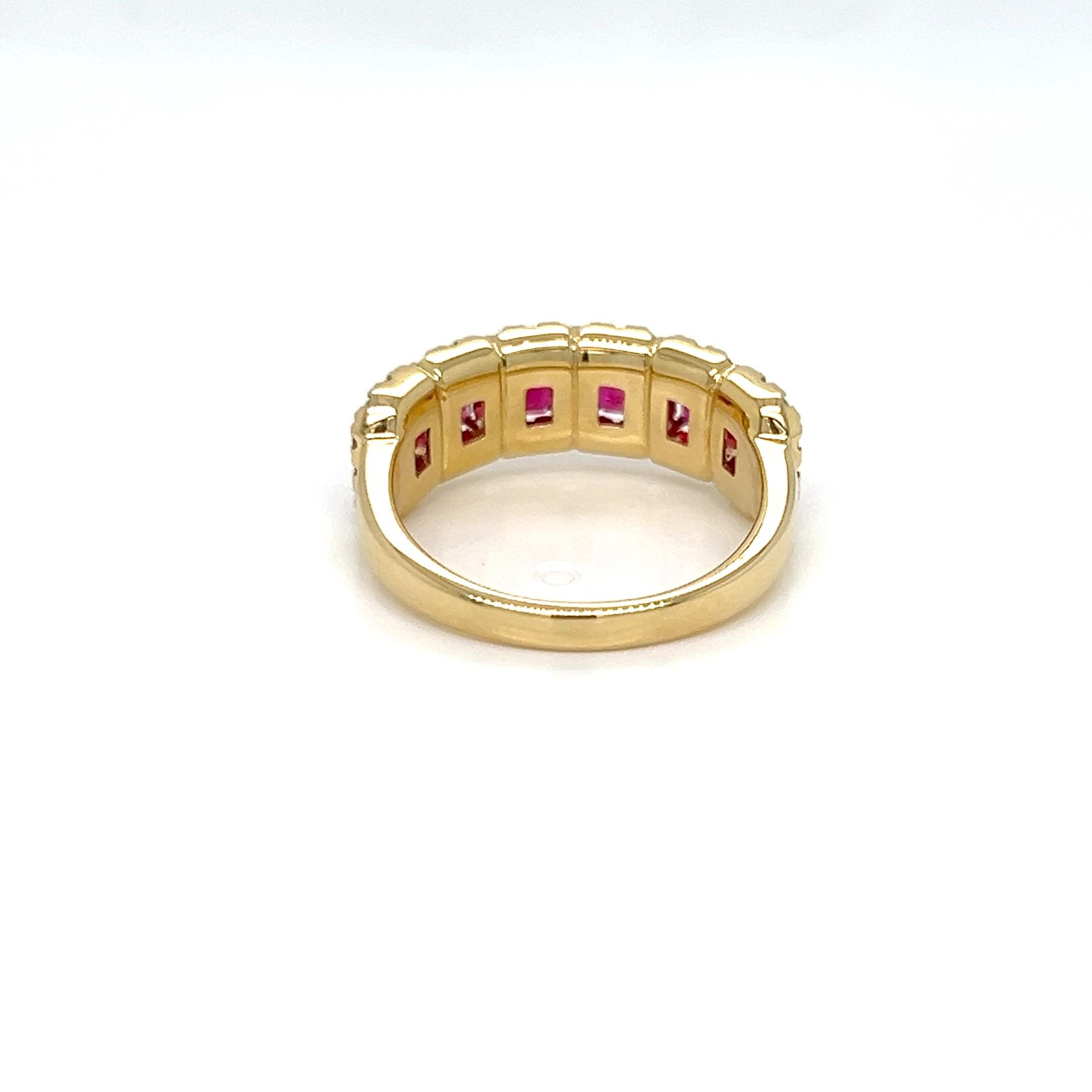 1.76 Carats Ruby Emerald cut Half Eternity Ring Band with Diamonds In New Condition For Sale In New York, NY