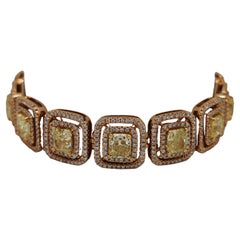 Bracelet en or rose avec diamants jaunes de 17,6 carats certifiés GIA