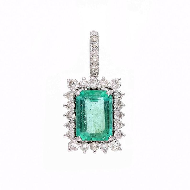 Women's 1.76 Cts. Natural Emerald Diamond Halo Pendant  18k White Gold Natural Diamond