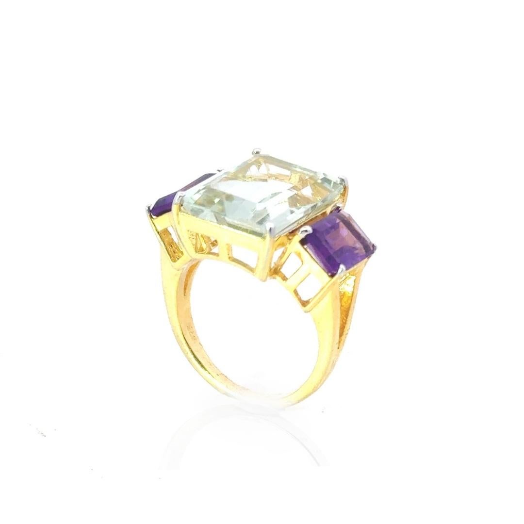 En venta: Anillo de tres piedras con amatista verde de 17,6 quilates en plata de ley Regalo para mujer  3