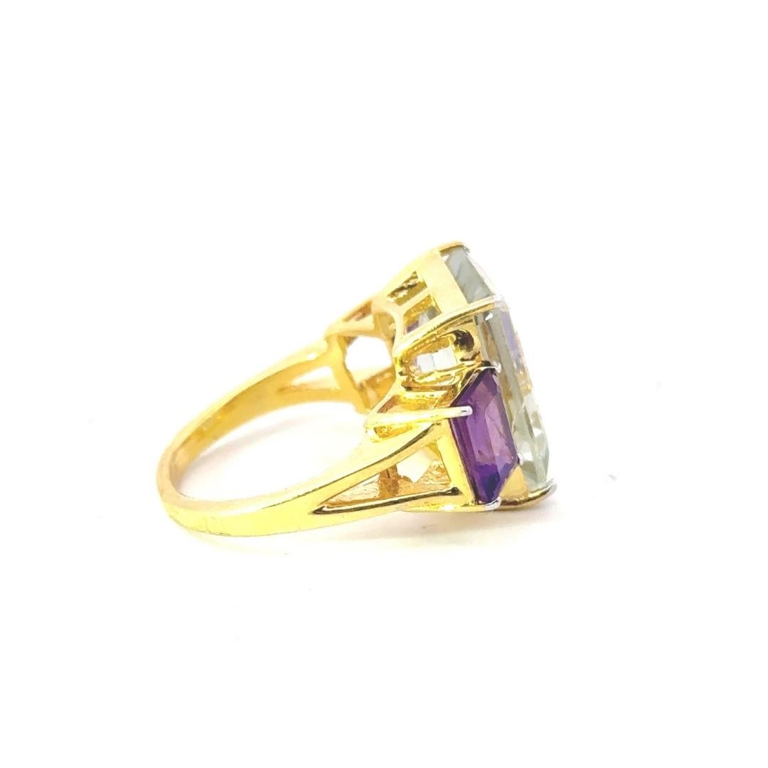 En venta: Anillo de tres piedras con amatista verde de 17,6 quilates en plata de ley Regalo para mujer  4