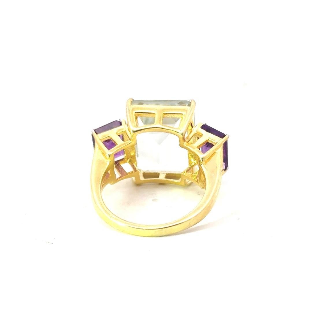 En venta: Anillo de tres piedras con amatista verde de 17,6 quilates en plata de ley Regalo para mujer  6