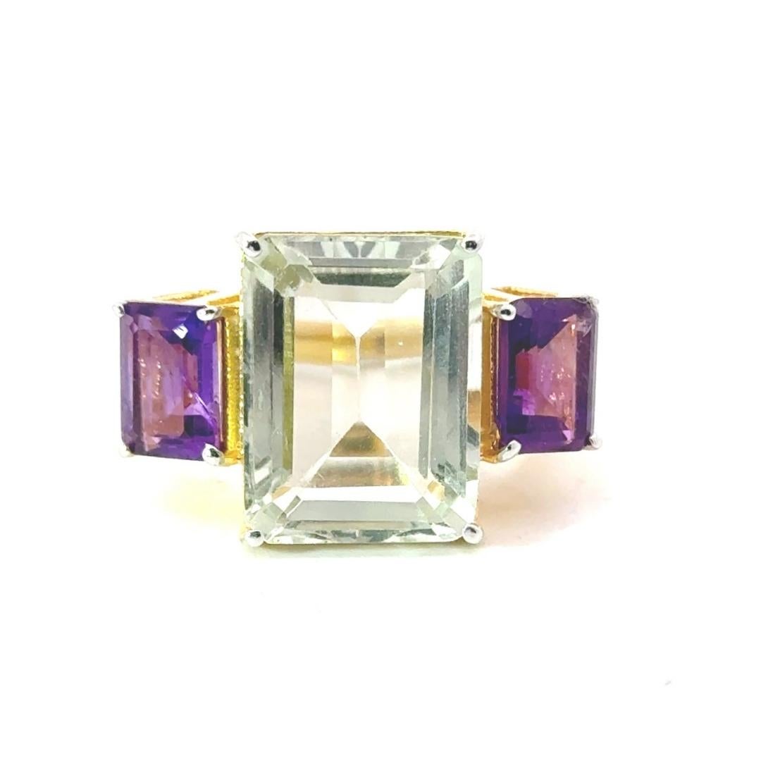 En venta: Anillo de tres piedras con amatista verde de 17,6 quilates en plata de ley Regalo para mujer  7