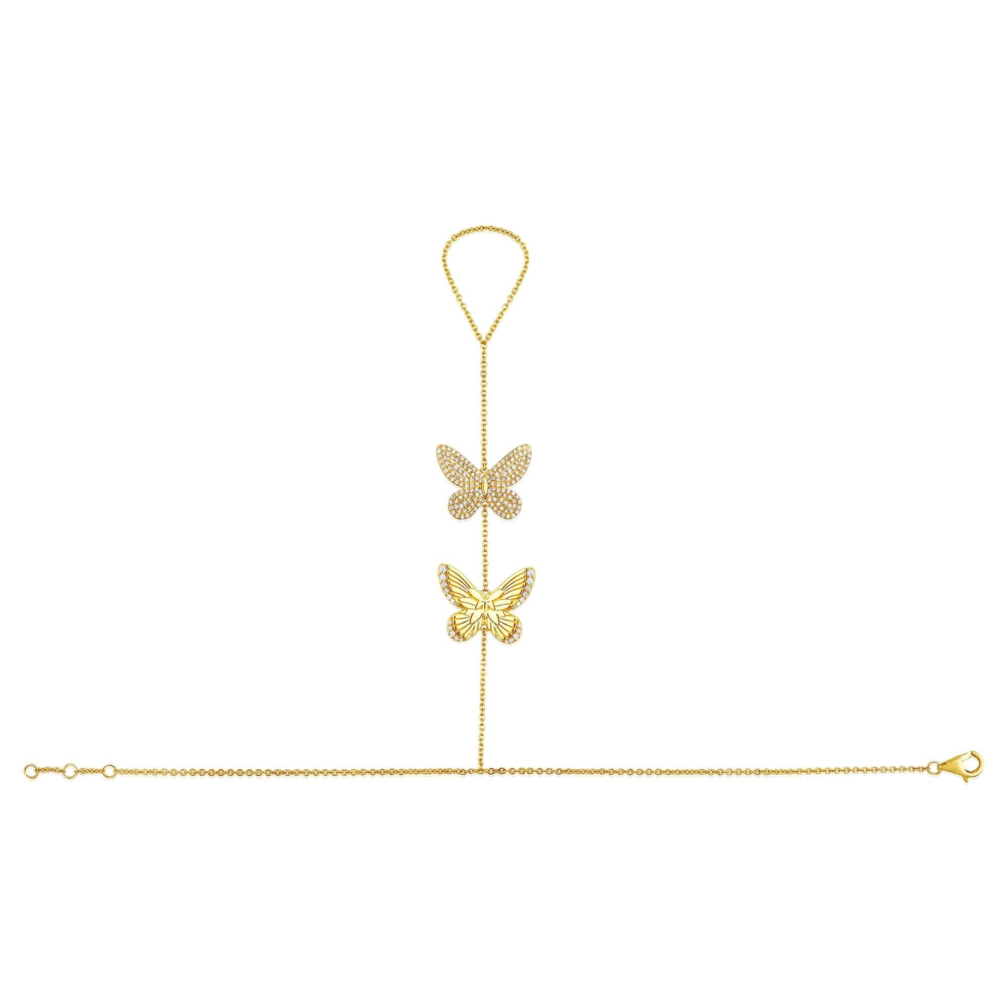 176 Diamanten 14K Gelbgold Handkette mit zwei Libellen und Diamanten im Zustand „Neu“ im Angebot in Los Angeles, CA
