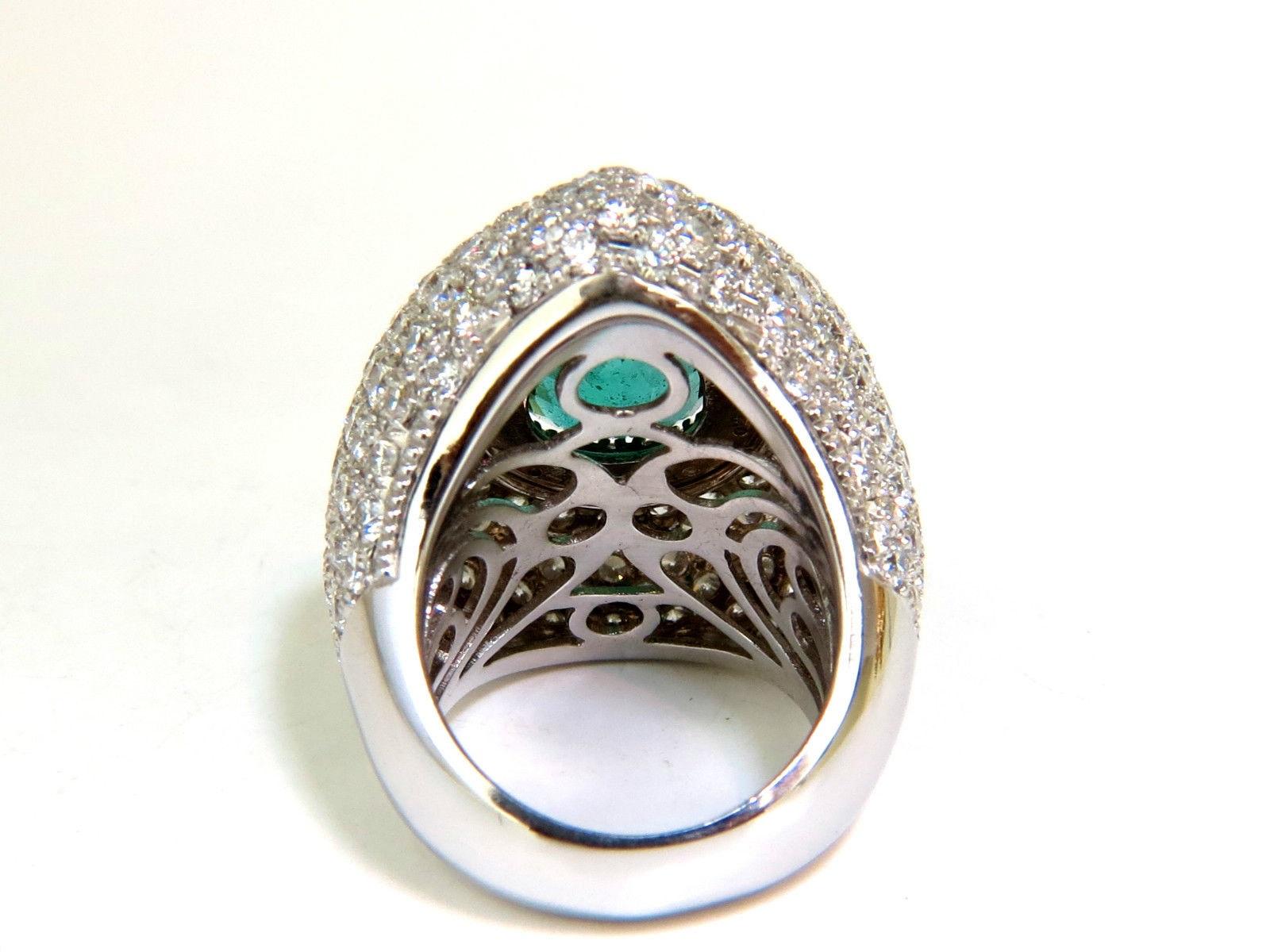 Women's or Men's 17.60 Carat 18 Karat Natural Fine Green Emerald Diamond 3D Puffed Dome Deco Ring For Sale