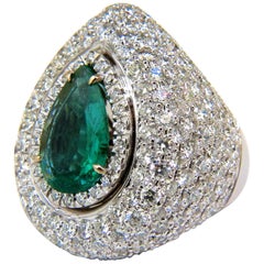 17.60 Carat 18 Karat Natural Fine Green Emerald Diamond 3D Puffed Dome Deco Ring