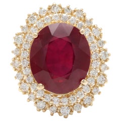 17.60 Carat Impressive Red Ruby and Diamond 14 Karat Yellow Gold Ring