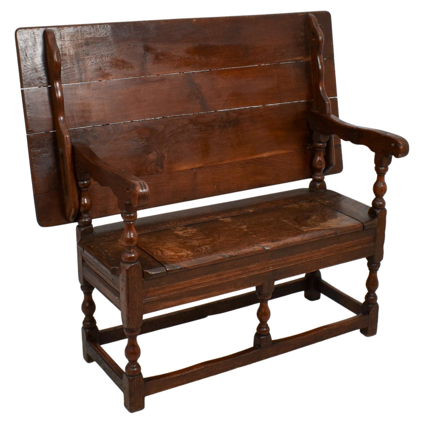 1760, Oak Monk's Bench That Becomes Table For Sale