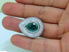 17.60Carat 18 Karat Natural Fine Green Emerald Diamond 3D Puffed Dome Deco Ring*