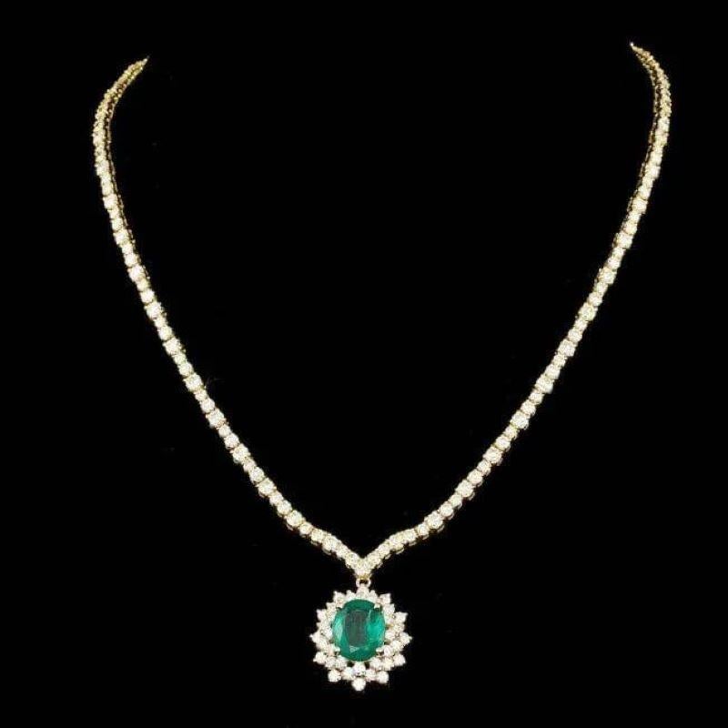 17.60Ct Natural Emerald & Diamond 18K Solid Yellow Gold Necklace

Natural Oval Emerald Weights: Approx. 4.90 Carats 

Emerald Measures: Approx. 12 x 10 mm

Total Natural Round Diamond weights: Approx. 12.70 Carats (color G-H / Clarity