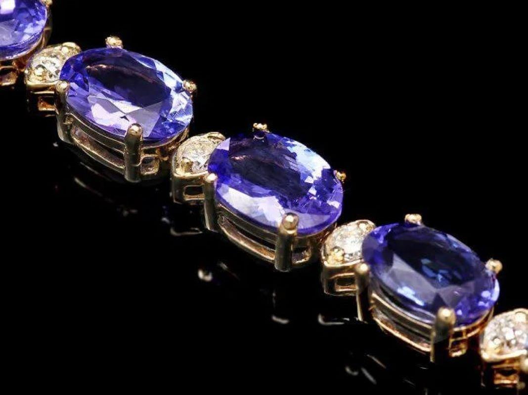 Mixed Cut 17.60Ct Natural Tanzanite and Diamond 14K Solid Yellow Gold Bracelet For Sale