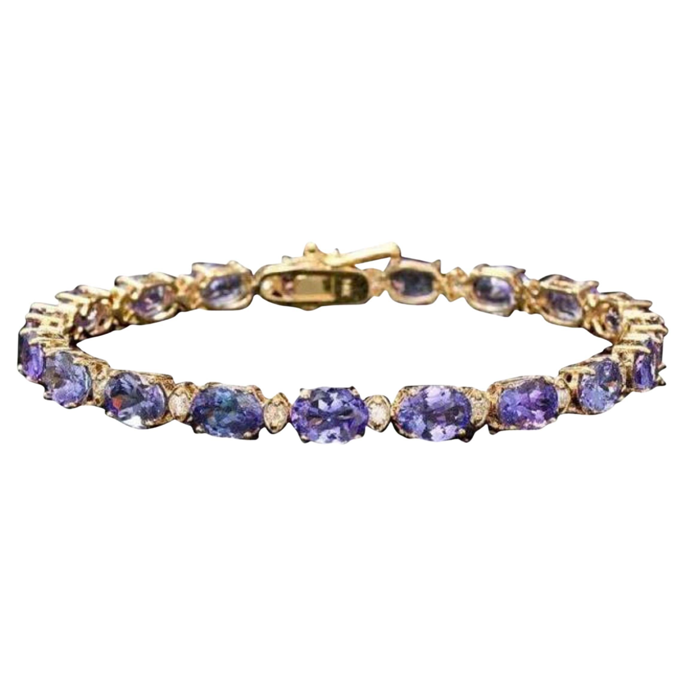 Bracelet en or jaune massif 14 carats avec tanzanite naturelle de 17,60 carats et diamants