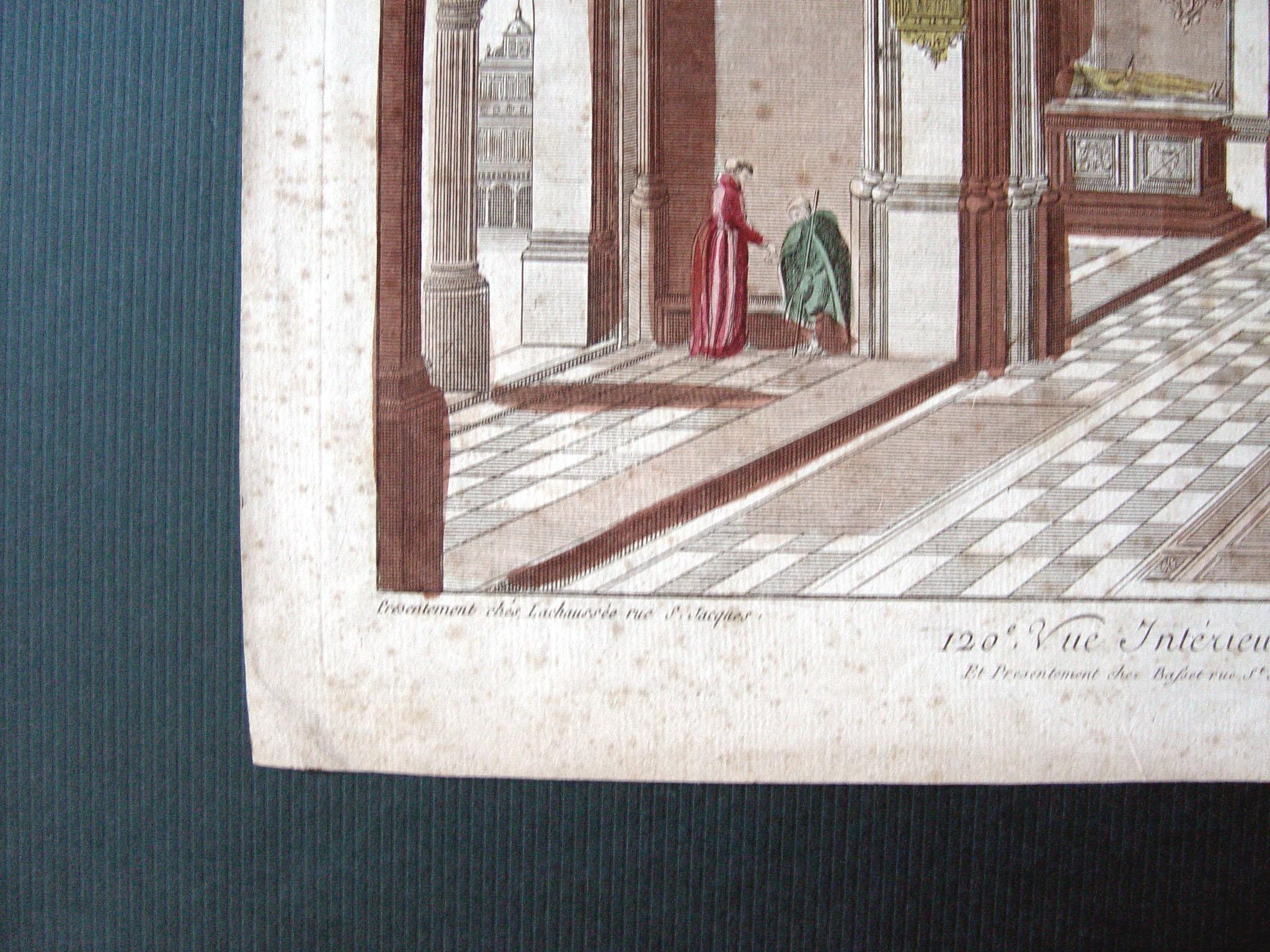 Français gravure d'intérieur de la cathédrale de Dorth des années 1760 en vente