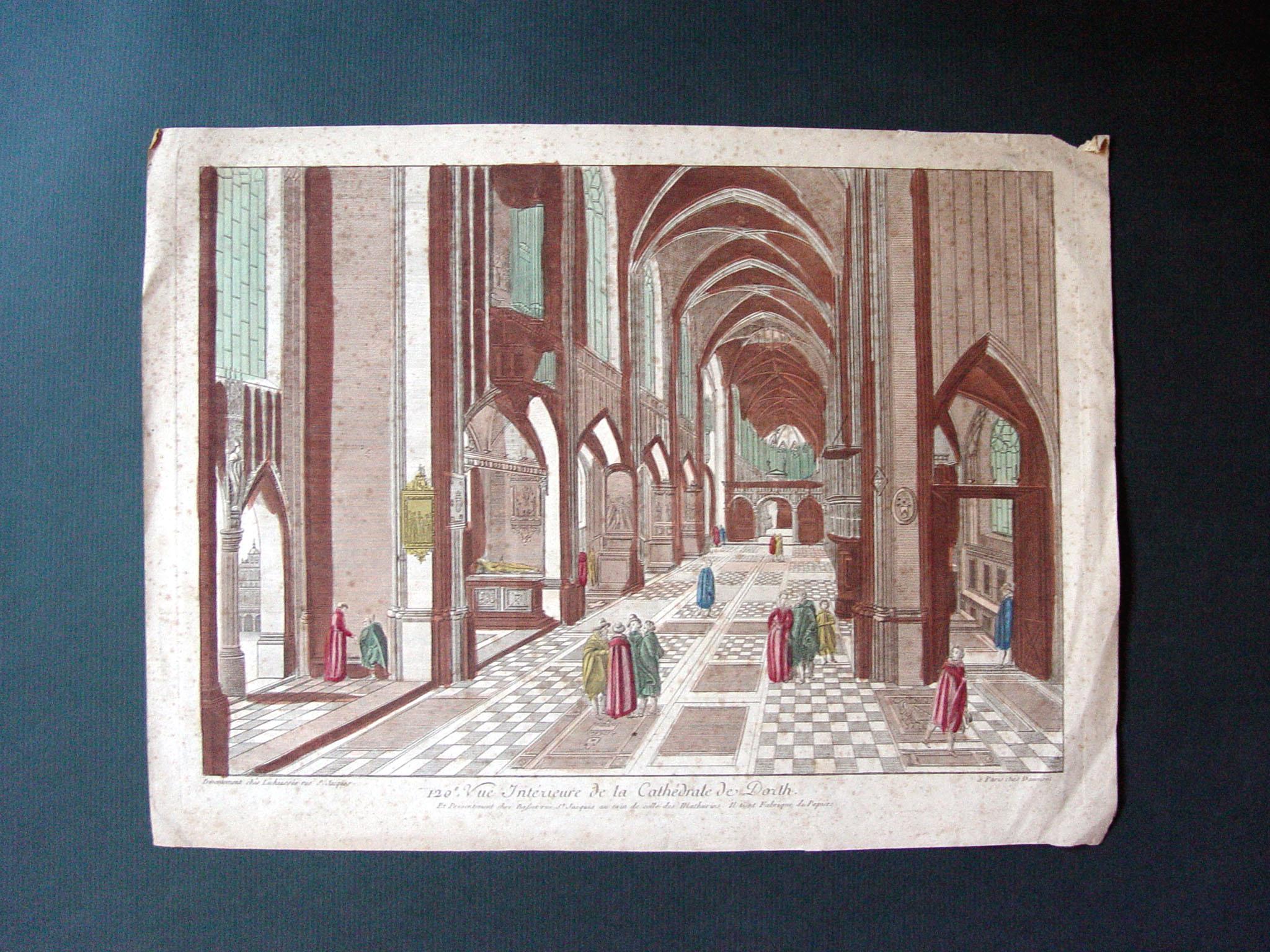 Französischer Kupferstich aus den 1760er Jahren Innenraum der Kathedrale De Dorth (Mitte des 18. Jahrhunderts) im Angebot