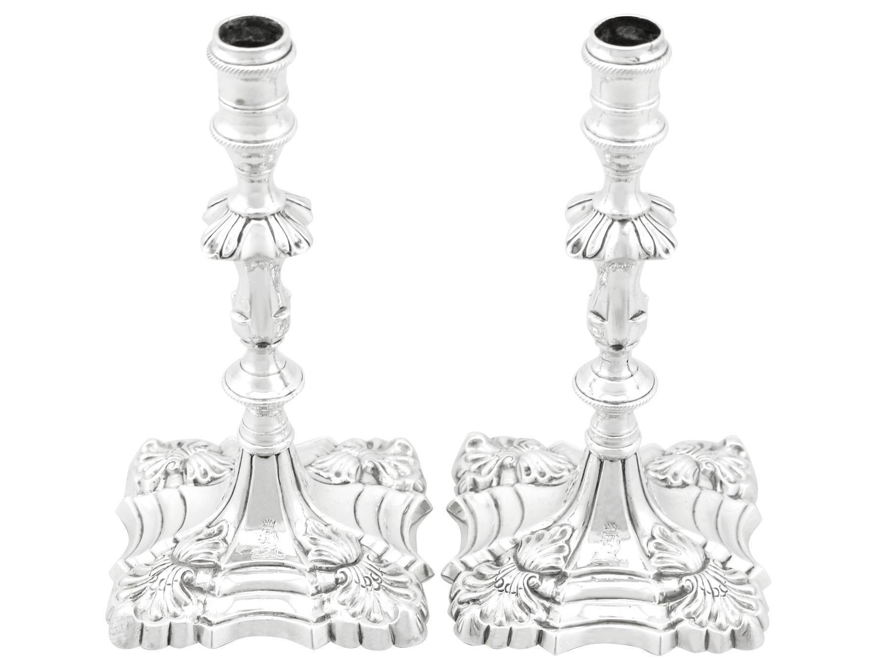 George III Antique 1760s Georgian Pair of Sterling Silver Tapersticks (1769) For Sale