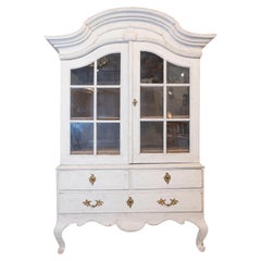 1760s Period Rococo Swedish Cabinet with Glass Doors, Bonnet Top and Cabrioles