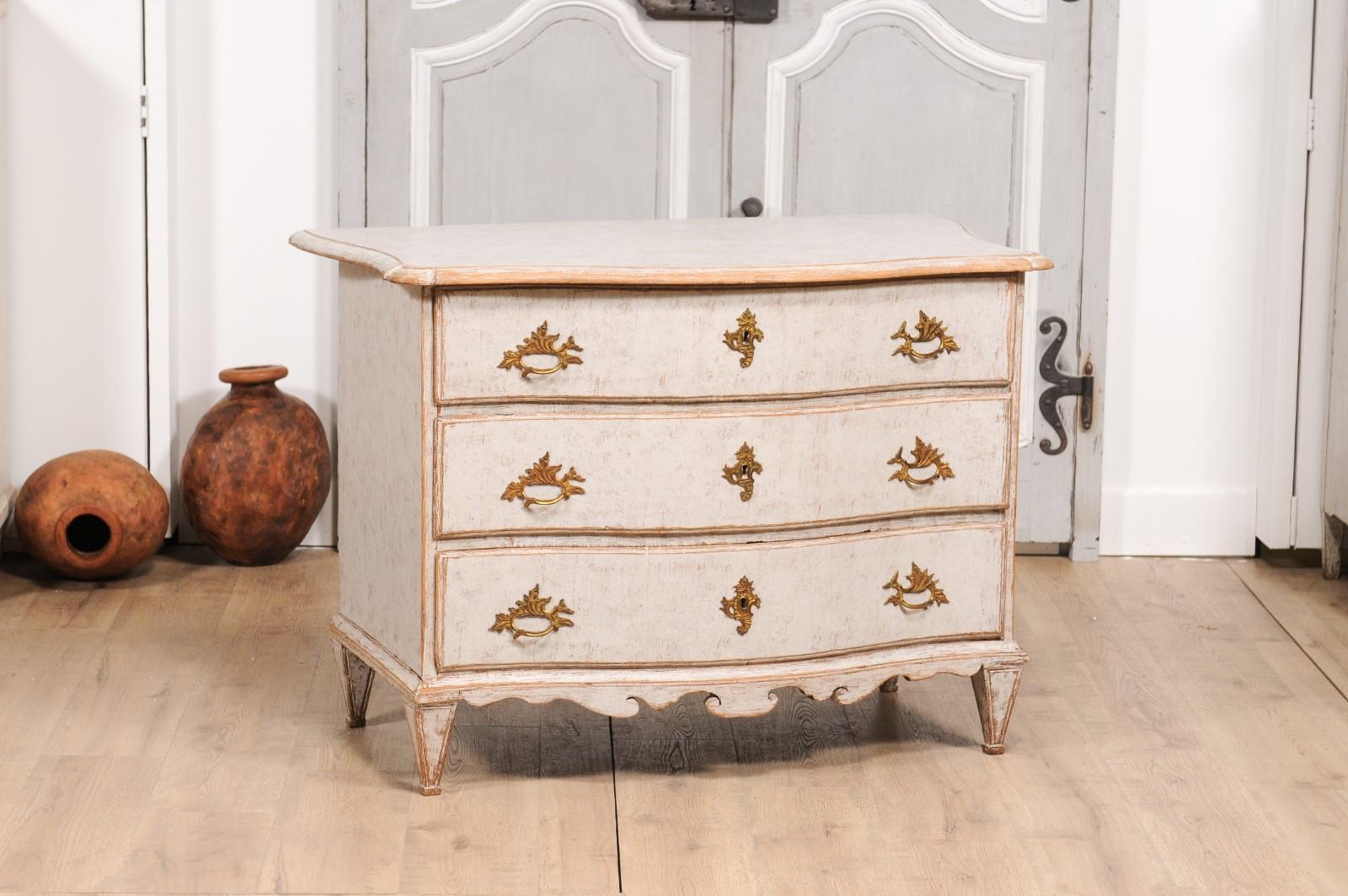Carved 1760s Rococo Period Painted Swedish Chest of Drawers with Serpentine Front