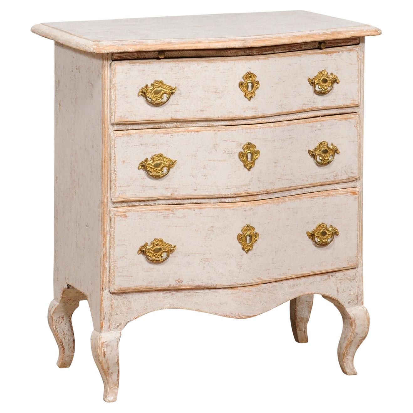 1760s Rococo Period Swedish Light Grey Painted Chest of Drawers with Pull-Out
