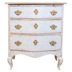 Antique 1760s Rococo Period Swedish Light Grey Painted Chest of Drawers with Pull-Out