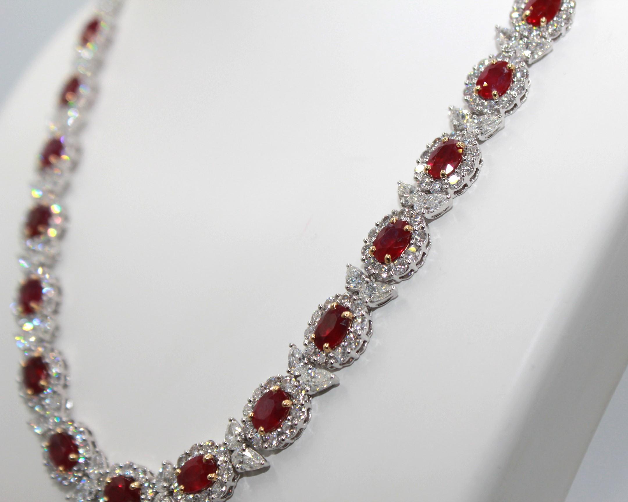 17.61 Carat Burma Ruby & Diamond Necklace For Sale 1