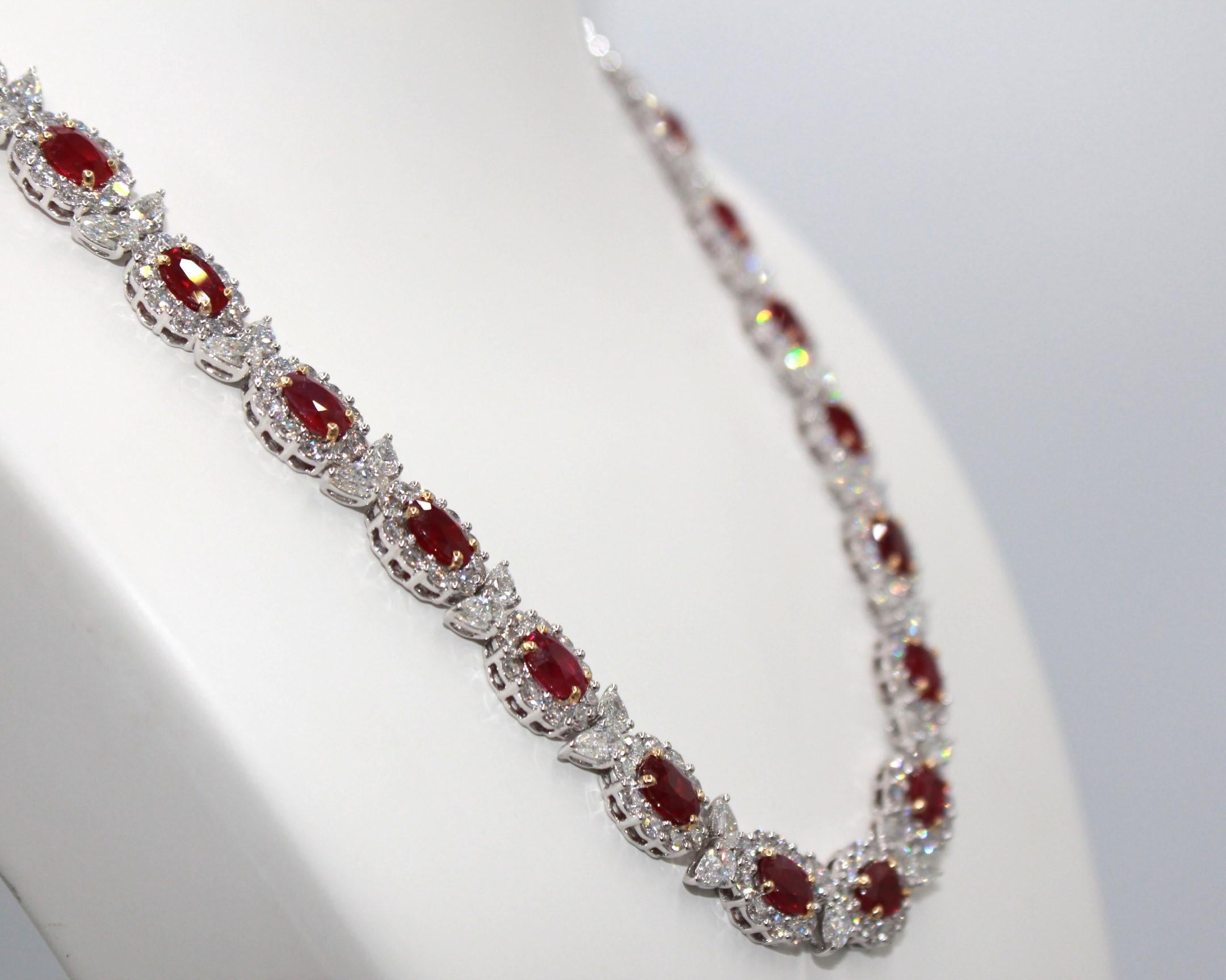 17.61 Carat Burma Ruby & Diamond Necklace For Sale 2