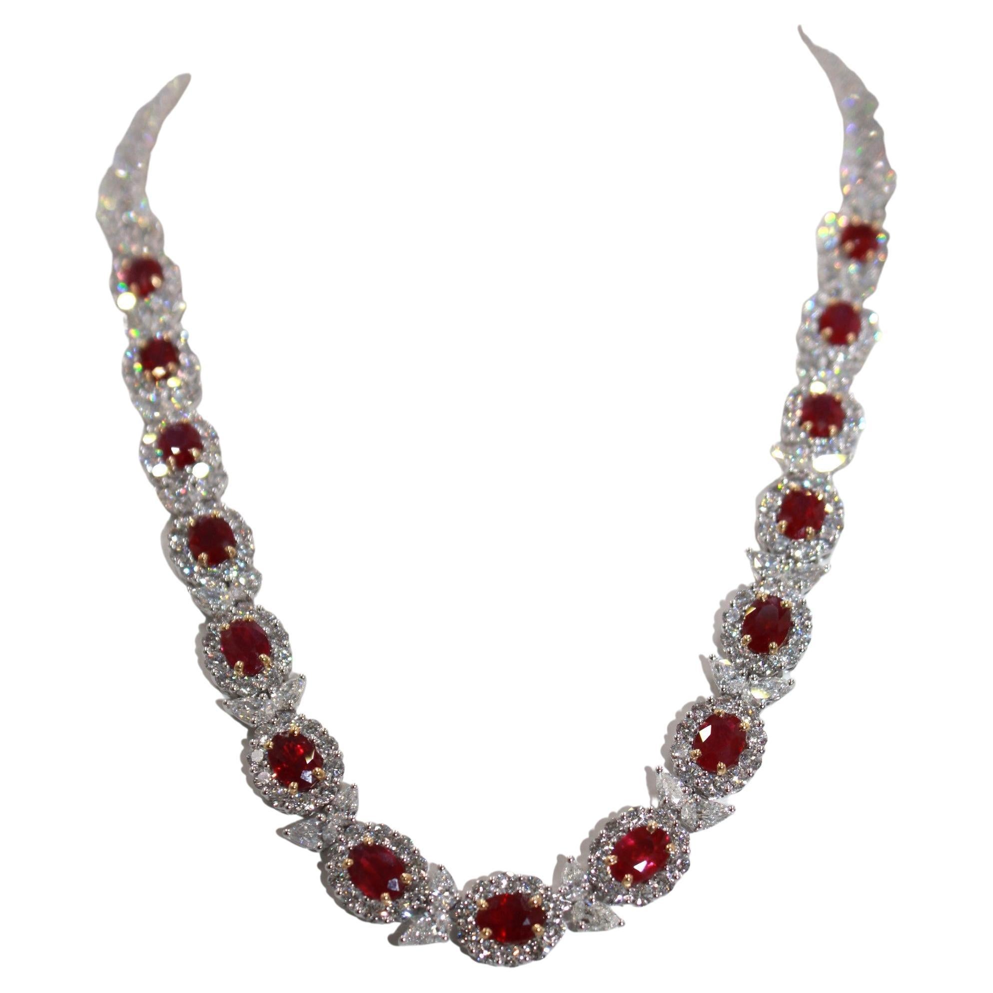 17.61 Carat Burma Ruby & Diamond Necklace For Sale