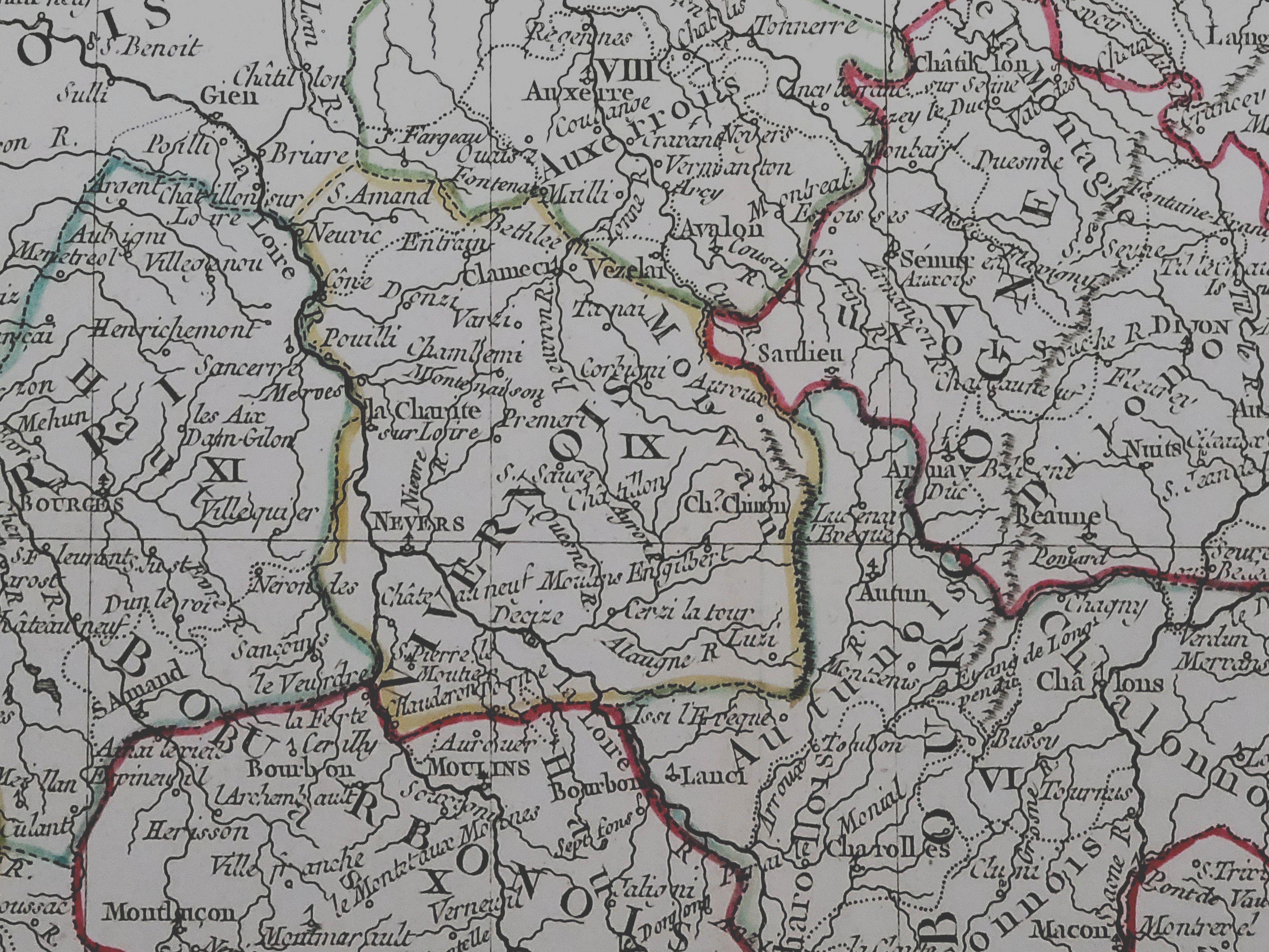 Paper 1762 Berri, Nivernois Bourbonois, Lyonois, Bourgogine, Bresse, et, Franche - Com For Sale