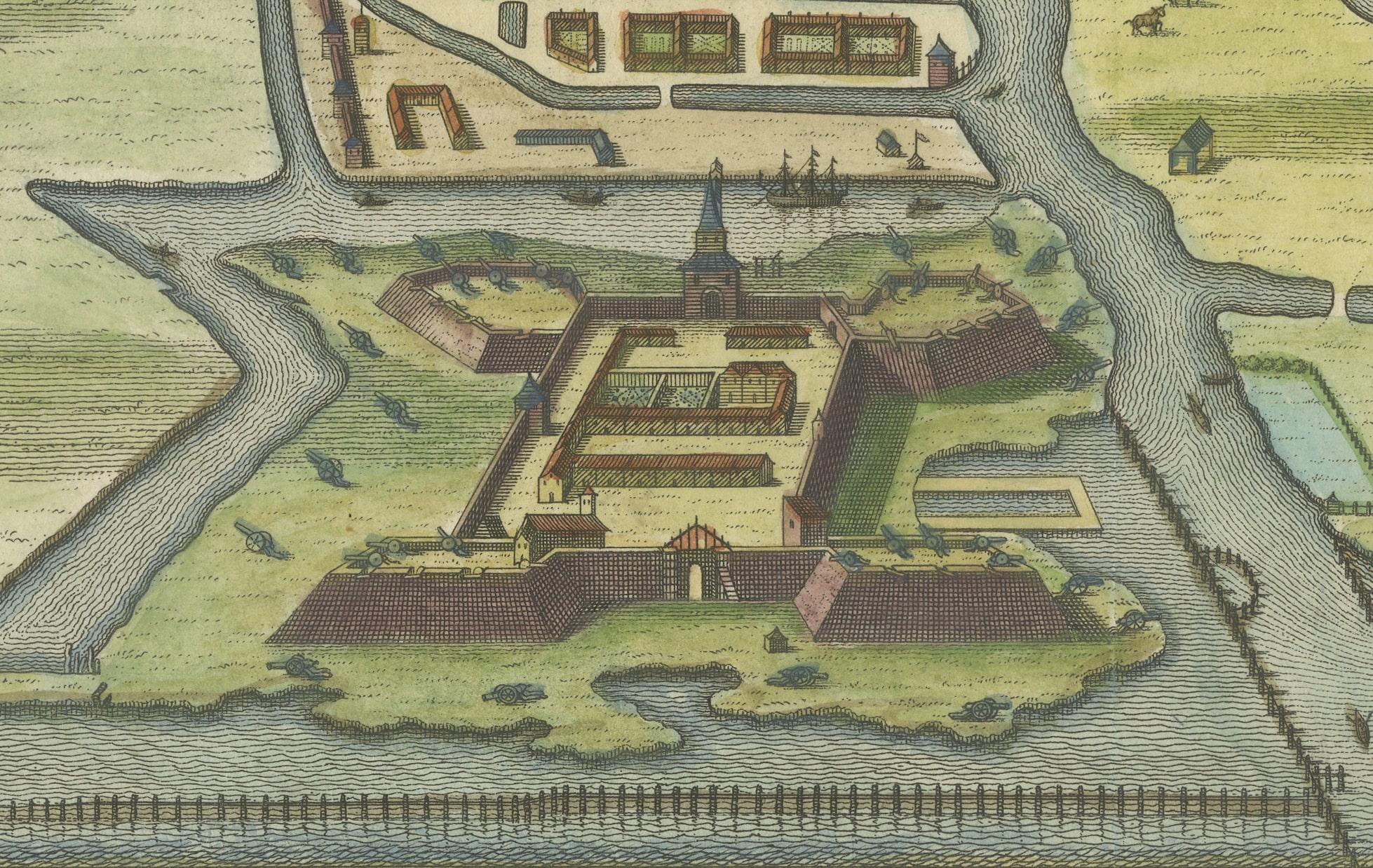 Engraved 1763 Batavia: A Detailed Bird's-Eye View of Jakarta in the Dutch Colonial Era