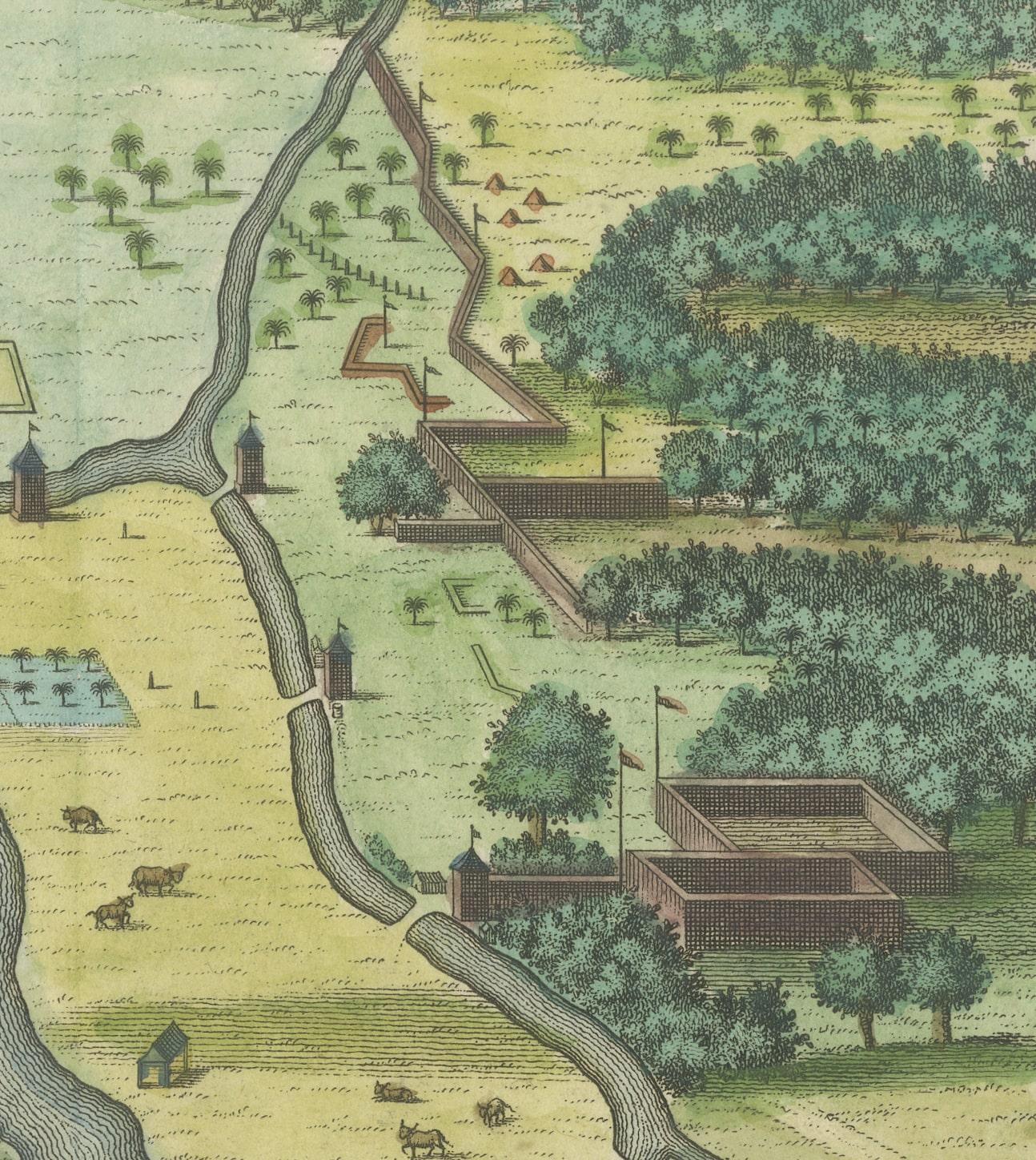 Mid-18th Century 1763 Batavia: A Detailed Bird's-Eye View of Jakarta in the Dutch Colonial Era