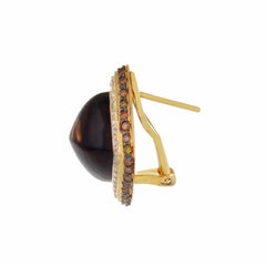 17.63 Carat Smokey Quartz and Diamond 18kt Yellow Gold Stud Earrings