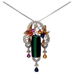 ColganteBroche Turmalina Zafiro Diamante Platino y Oro Amarillo 18k 17,63 Quilates
