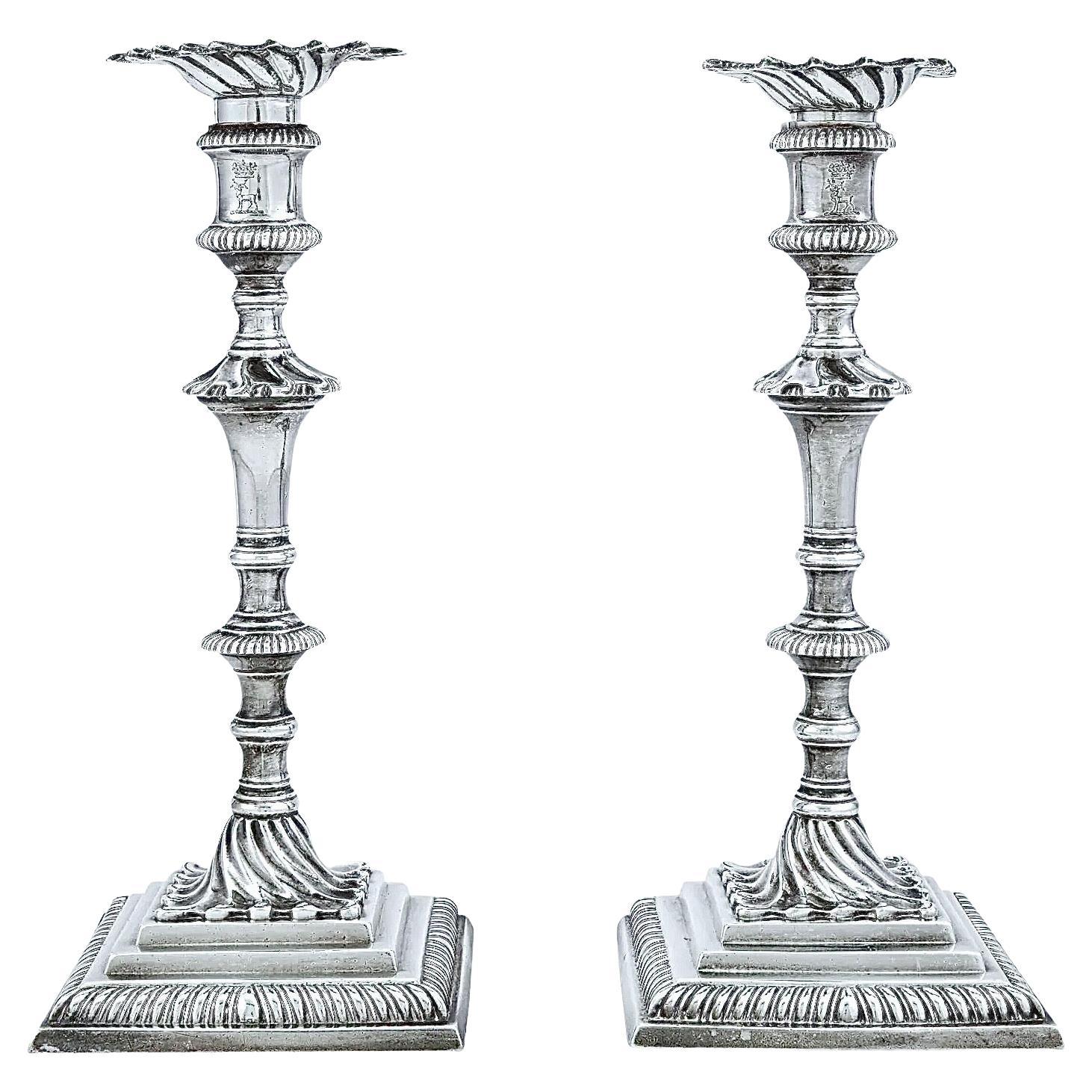 1763 Pair of George III Sterling Silver Candlesticks by William Cafe, English