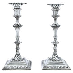 1763 Pair of George III Sterling Silver Candlesticks by William Cafe, English