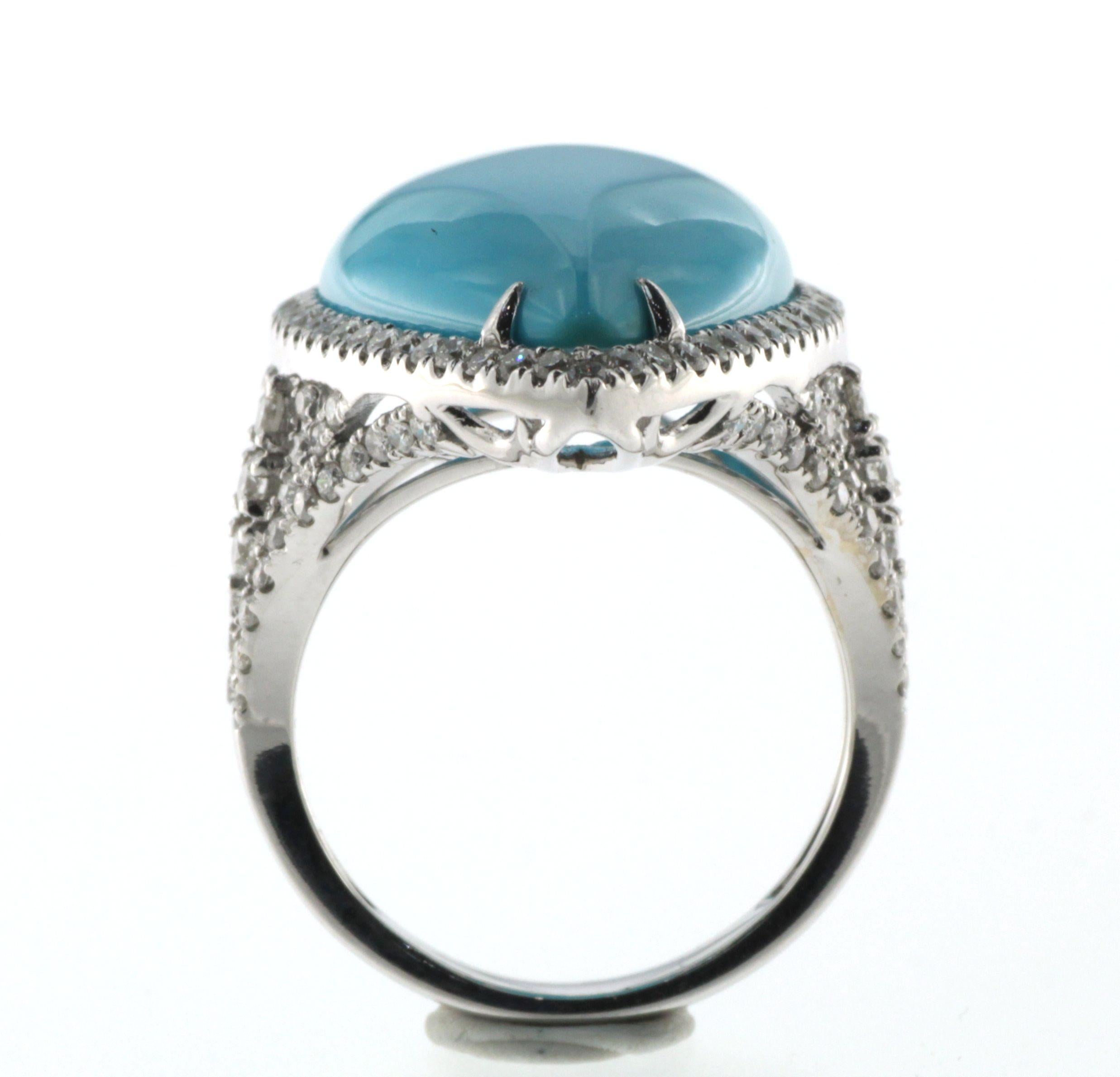 Pear Cut 17.64 Carat Sleeping Beauty Turquoise Diamond  Ring in 18 Karat White Gold