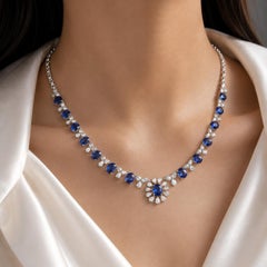 17,64 ct. zaffiro blu 5,7 ct. Collana di diamanti in oro bianco 18K Gioielli dichiarati