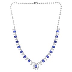 17,64 ct. zaffiro blu 5,7 ct. Collana di diamanti in oro bianco 18K Gioielli dichiarati