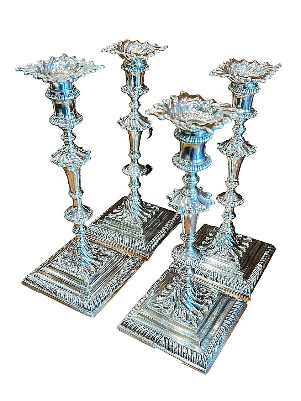 1764, Set of Four George III Sterling Silver Candlesticks, English For Sale 1