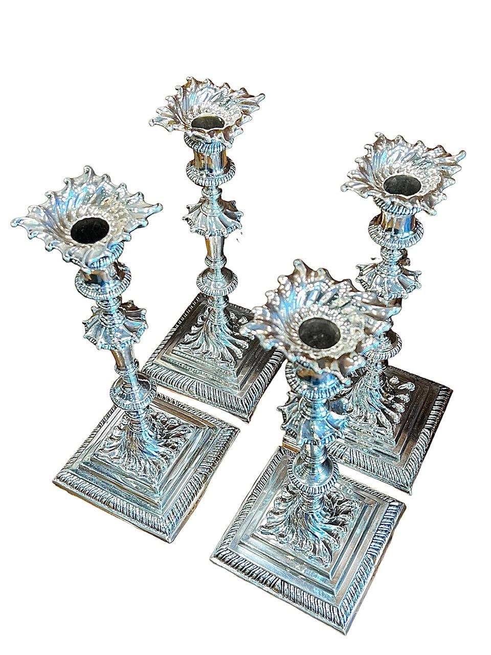 1764, Set of Four George III Sterling Silver Candlesticks, English For Sale 3
