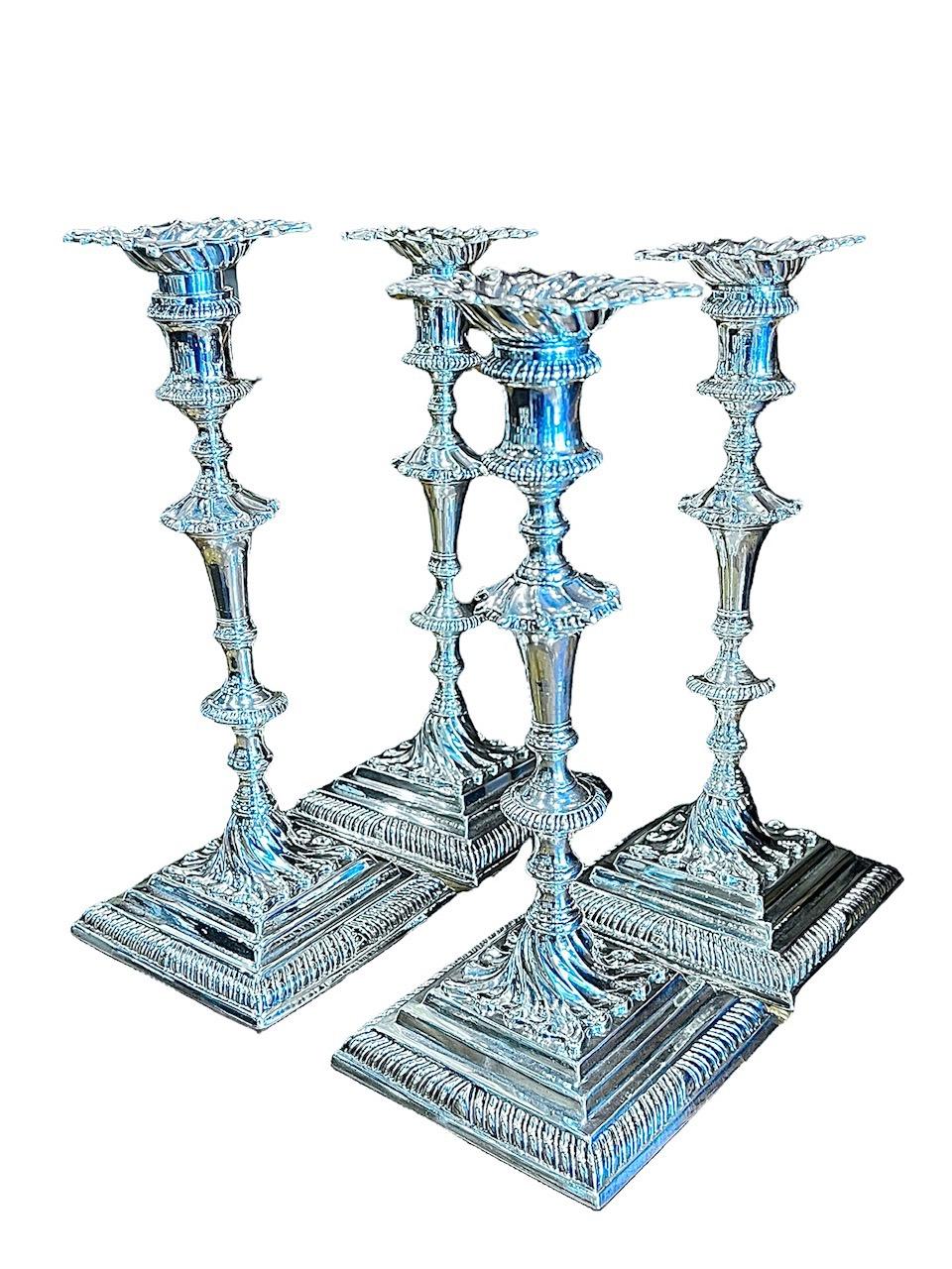 1764, Set of Four George III Sterling Silver Candlesticks, English For Sale 4