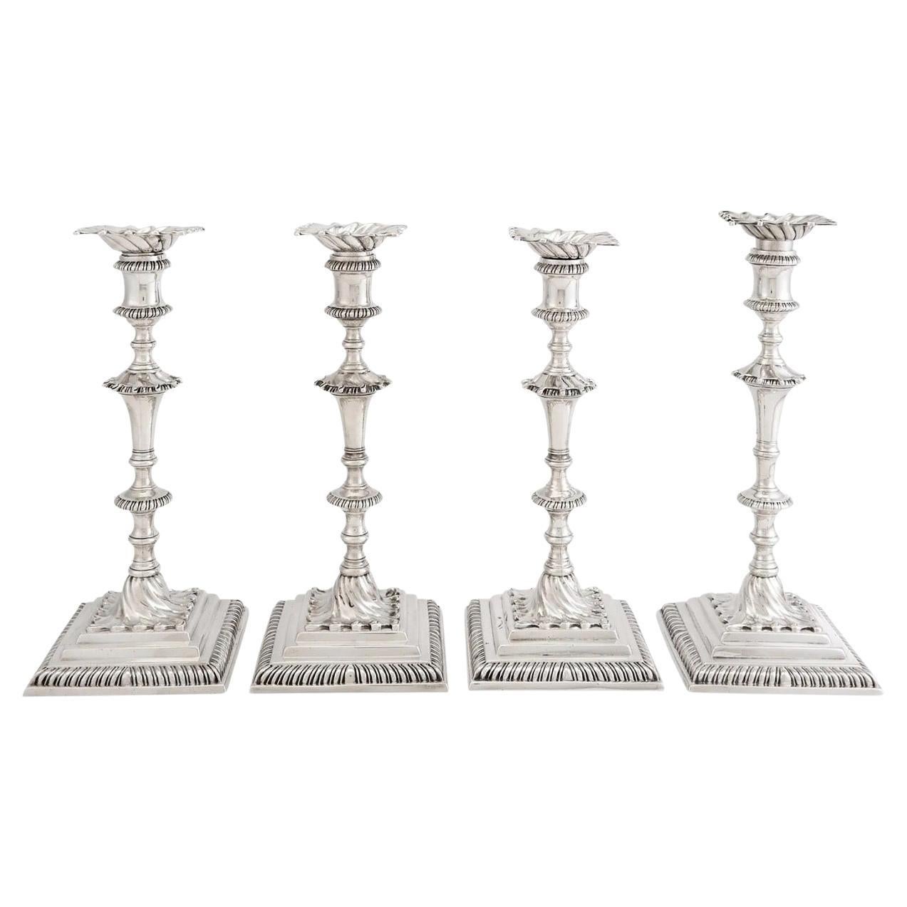 1764, Set of Four George III Sterling Silver Candlesticks, English For Sale