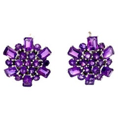 17.65 Carat Amethyst Big Cluster Stud Earrings in 925 Silver for Wedding Gift
